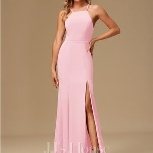 JJ’s House A-Line High Neck Floor Length Chiffon Lace Dress